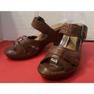 Nurture Womens Camilia Wedge Woven Brown Leather Buckle Open Toe Slip-On Sz‎ 9M